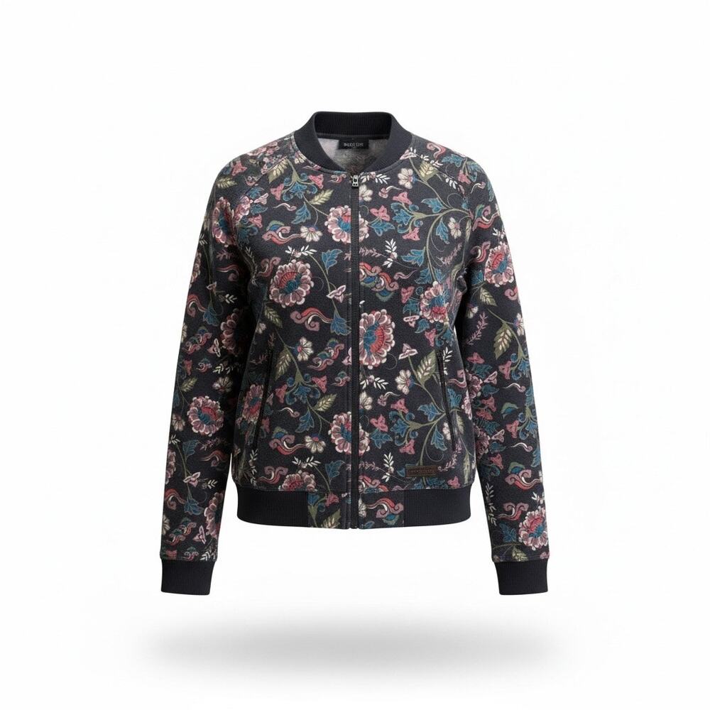 Sherpa Adventure Gear Bomber Jacket Large Floral Print Zip Sweater Nepal